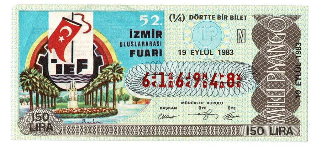 19 Eylül 1983 Çeyrek Bilet PYB4348 - 1