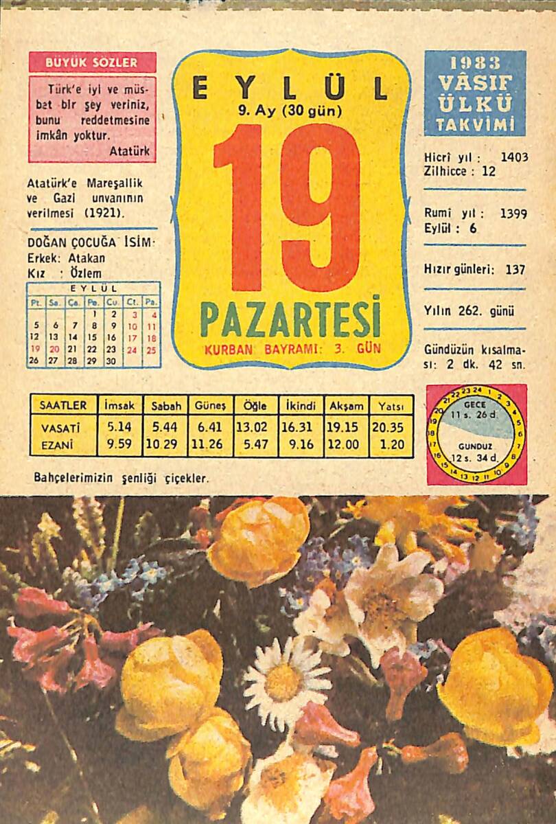 19 Eylül 1983 Takvim Yaprağı - Doğum Günü Hediyesi EFMN14756 - 1