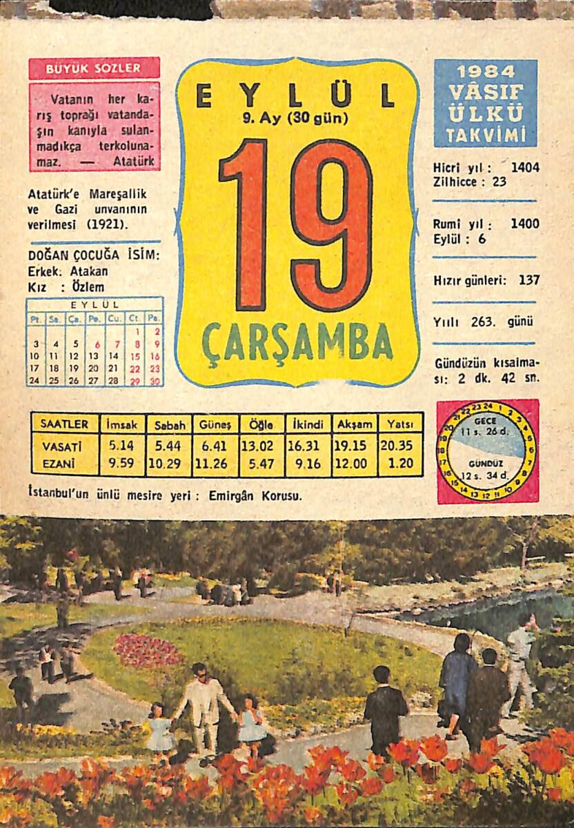19 Eylül 1984 Takvim Yaprağı - Doğum Günü Hediyesi EFMN14847 - 1