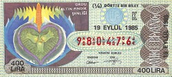 19 Eylül 1985 Piyango Bileti Çeyrek Bilet PYB6026 - Gökçekoleksiyon