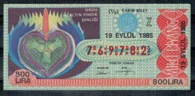 19 Eylül 1985 Piyango Bileti Yarım Bilet - Ordu Altın Fındık Şenliği PYB213 - 1