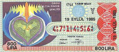19 Eylül 1985 Piyango Bileti Yarım Bilet PYB6087 - 1
