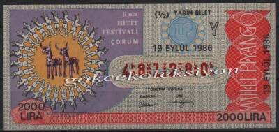 19 Eylül 1986 Yarım Bilet PYB2364 - 1