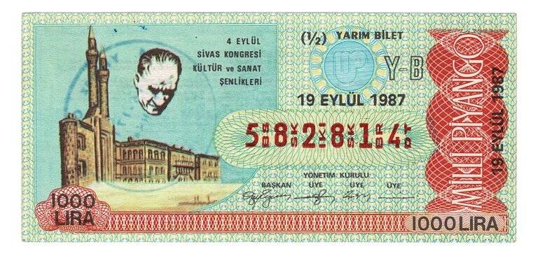 19 Eylül 1987 (12) Yarım Bilet PYB5002 - 1