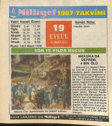 19 Eylül 1987 Takvim Yaprağı - Doğum Günü Hediyesi EFMN14136 - Gökçekoleksiyon