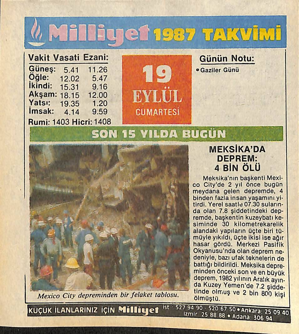 19 Eylül 1987 Takvim Yaprağı - Doğum Günü Hediyesi EFMN14136 - 1