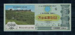 19 Eylül 1992 Çeyrek Bilet PYB1029 - Gökçekoleksiyon