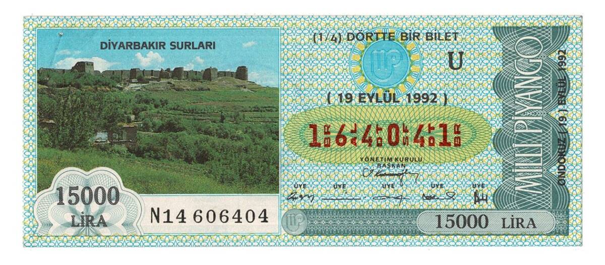19 Eylül 1992 Çeyrek Bilet PYB4310 - 1