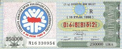 19 Eylül 1998 Piyango Bileti Dörtte Bir Bilet PYB6669 - Gökçekoleksiyon