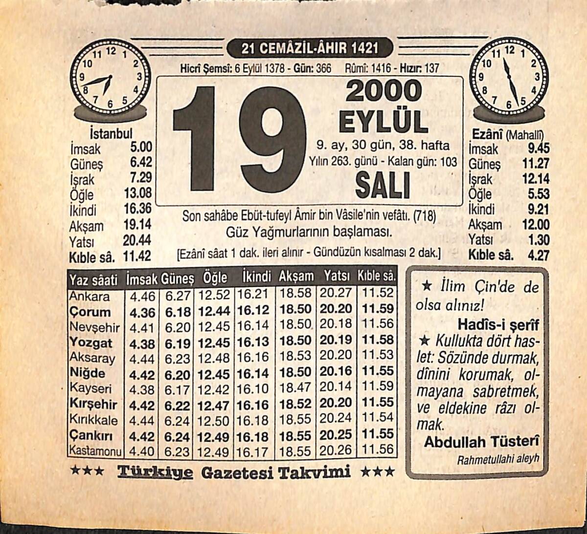 19 Eylül 2000 Takvim Yaprağı - Doğum Günü Hediyesi EFMN14241 - 1