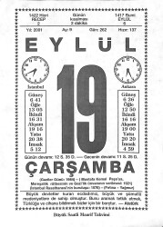 19 Eylül 2001 Takvim Yaprağı - Doğum Günü Hediyesi EFMN14180 - Gökçekoleksiyon