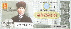 19 Eylül 2003 Piyango Bileti Dörtte Bir Bilet PYB6653 - Gökçekoleksiyon