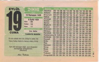 19 Eylül 2008 Takvim Yaprağı EFM(N)2959 - 1