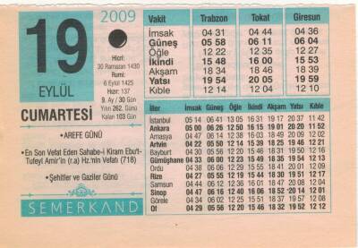 19 Eylül 2009 Takvim Yaprağı EFM(N)2942 - 1