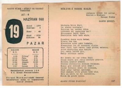 19 Haziran 1960 Ajans Türk Takvim Yaprağı (Şiirli Saatli) EFM(N)1636 - 4