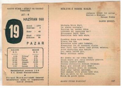 19 Haziran 1960 Ajans Türk Takvim Yaprağı (Şiirli Saatli) EFM(N)1636 - 3