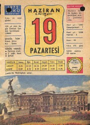 19 Haziran 1972 Takvim Yaprağı - Doğum Günü Hediyesi EFM(N)12302 - Gökçekoleksiyon