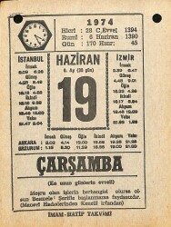 19 Haziran 1974 Takvim Yaprağı - Doğum Günü Hediyesi EFM(N)11956 - Gökçekoleksiyon