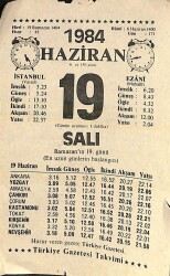 19 Haziran 1984 Takvim Yaprağı - Doğum Günü Hediyesi EFM(N)11457 - Gökçekoleksiyon