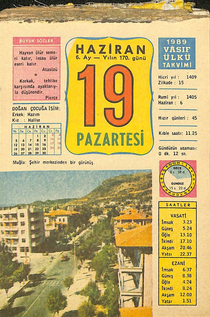 19 Haziran 1989 Takvim Yaprağı - Doğum Günü Hediyesi EFMN13802 - 1