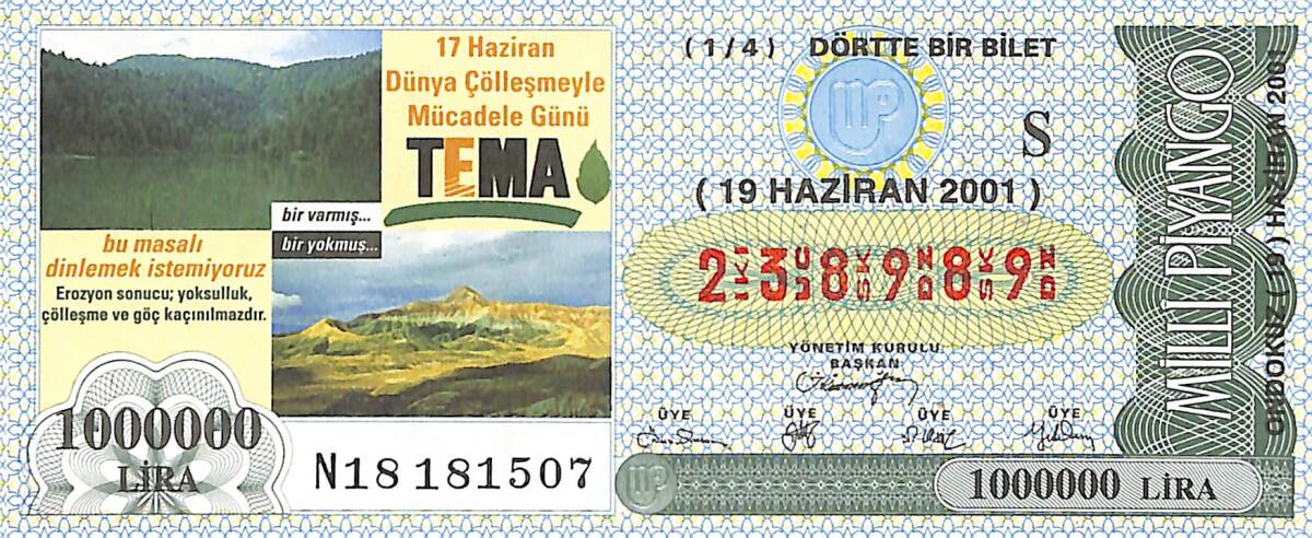 19 Haziran 2001 Piyango Bileti Dörtte Bir Bilet PYB6742 - 1
