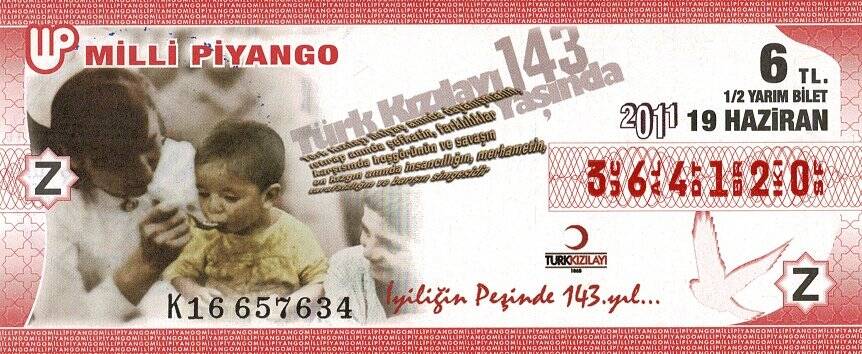 19 Haziran 2011 (Z) Kızılay 143 Yaşında (12) Yarım Bilet PYB5821 - 1