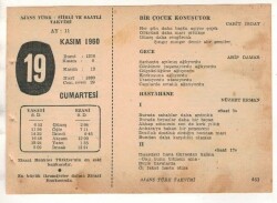 19 Kasım 1960 Ajans Türk Takvim Yaprağı (Şiirli Saatli) EFM(N) 1785 - 1