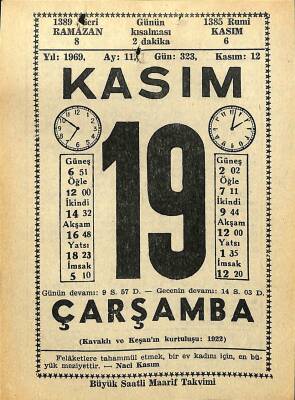 19 Kasım 1969 Takvim Yaprağı - Doğum Günü Hediyesi EFM(N)11091 - 1