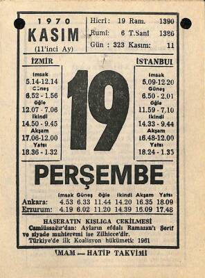 19 Kasım 1970 Takvim Yaprağı - Doğum Günü Hediyesi EFM(N)10751 - 4