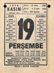 19 Kasım 1970 Takvim Yaprağı - Doğum Günü Hediyesi EFM(N)10751 - 1