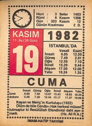 19 Kasım 1982 Takvim Yaprağı - Doğum Günü Hediyesi EFMN15972 - Gökçekoleksiyon