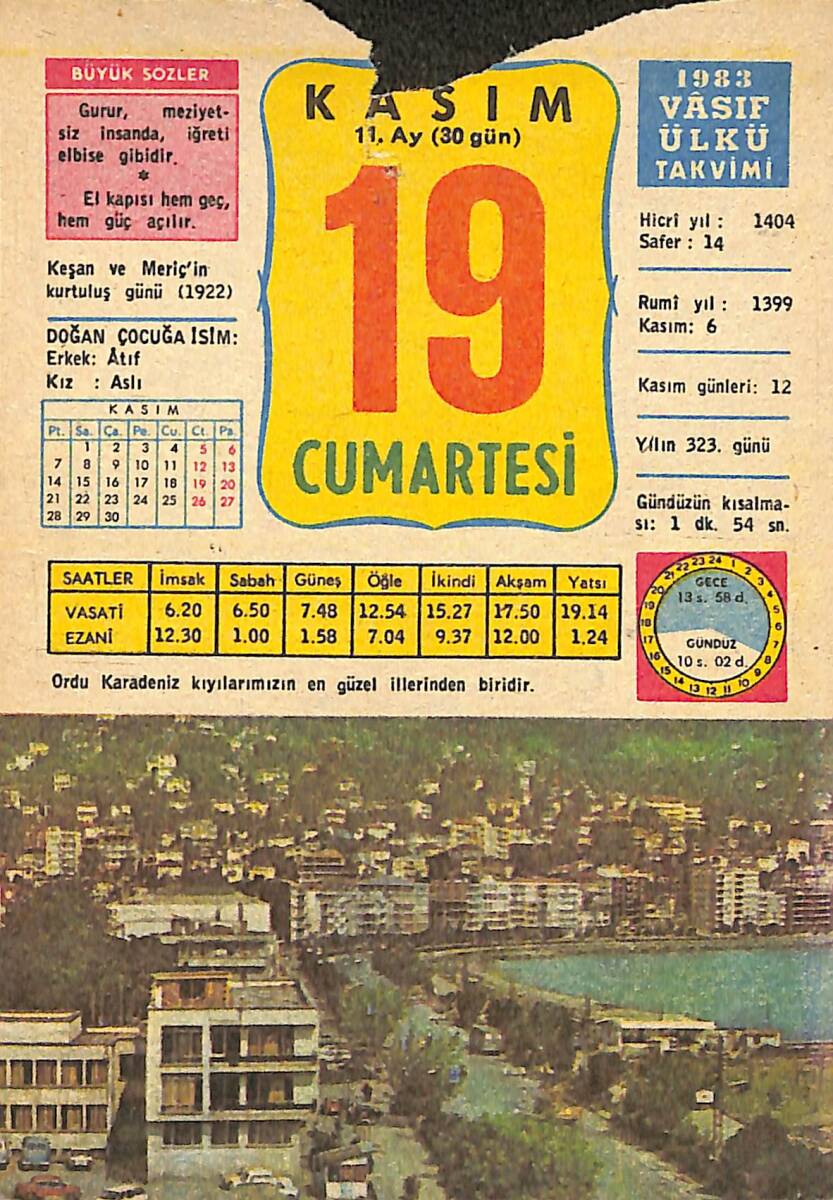 19 Kasım 1983 Takvim Yaprağı - Doğum Günü Hediyesi EFMN13796 - 1