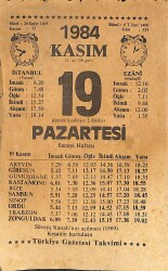 19 Kasım 1984 Takvim Yaprağı - Doğum Günü Hediyesi EFMN14535 - Gökçekoleksiyon
