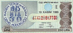 19 Kasım 1985 Piyango Bileti Çeyrek Bilet PYB6124 - Gökçekoleksiyon