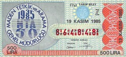 19 Kasım 1985 Piyango Bileti Yarım Bilet PYB6094 - Gökçekoleksiyon