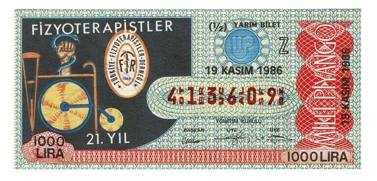 19 Kasım 1986 (12) Yarım Bilet PYB5013 - 1