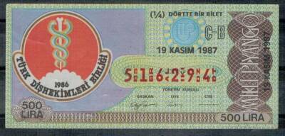 19 Kasım 1987 Piyango Bileti Çeyrek Bilet - Türk Diş Hekimleri Birliği PYB258 - 1