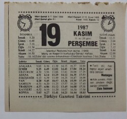 19 Kasım 1987 Takvim Yaprağı - Doğum Günü Hediyesi EFM(N)7158 - Gökçekoleksiyon