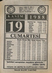 19 Kasım 1988 Takvim Yaprağı - Doğum Günü Hediyesi EFMN14611 - Gökçekoleksiyon