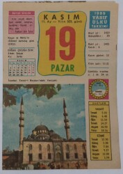 19 Kasım 1989 Takvim Yaprağı - Doğum Günü Hediyesi EFM(N)6815 - Gökçekoleksiyon