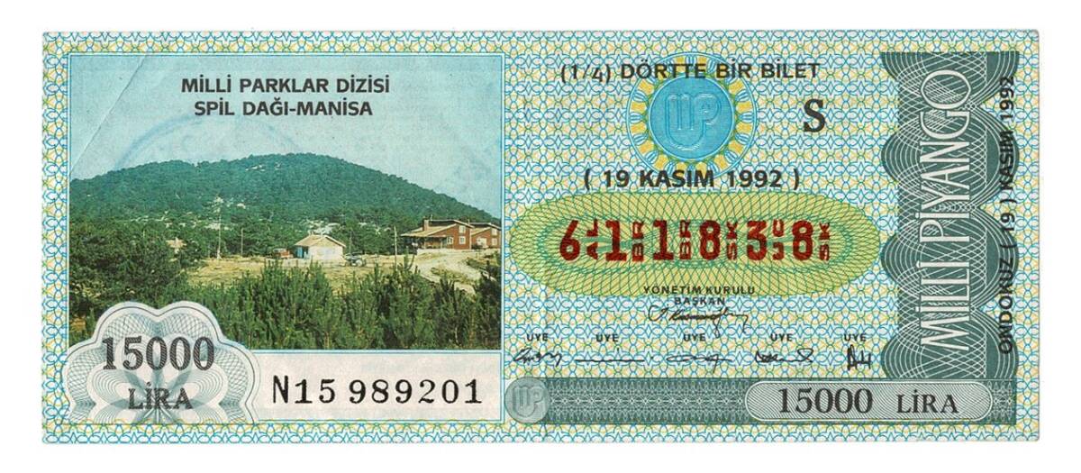 19 Kasım 1992 Çeyrek Bilet PYB4381 - 1
