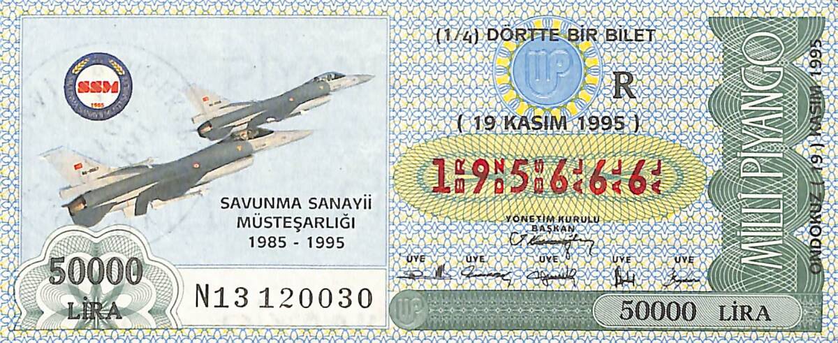 19 Kasım 1995 Piyango Bileti Dörtte Bir Bilet PYB6771 - 1