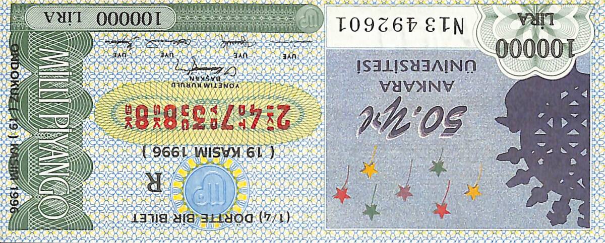 19 Kasım 1996 Piyango Bileti Dörtte Bir Bilet PYB6834 - 1
