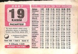 19 Kasım 2007 Takvim Yaprağı - Doğum Günü Hediyesi EFMN16002 - Gökçekoleksiyon