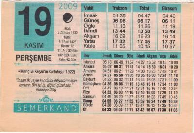 19 Kasım 2009 Takvim Yaprağı EFM(N)3843 - 2
