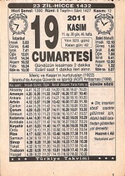 19 Kasım 2011 Takvim Yaprağı - Doğum Günü Hediyesi EFMN15270 - Gökçekoleksiyon