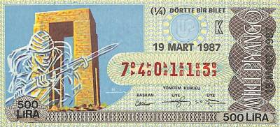 19 Mart 1987 Piyango Bileti Çeyrek Bilet PYB6047 - 1