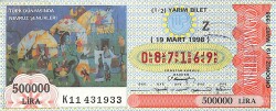 19 Mart 1998 Piyango Bileti Yarım Bilet PYB6563 - Gökçekoleksiyon