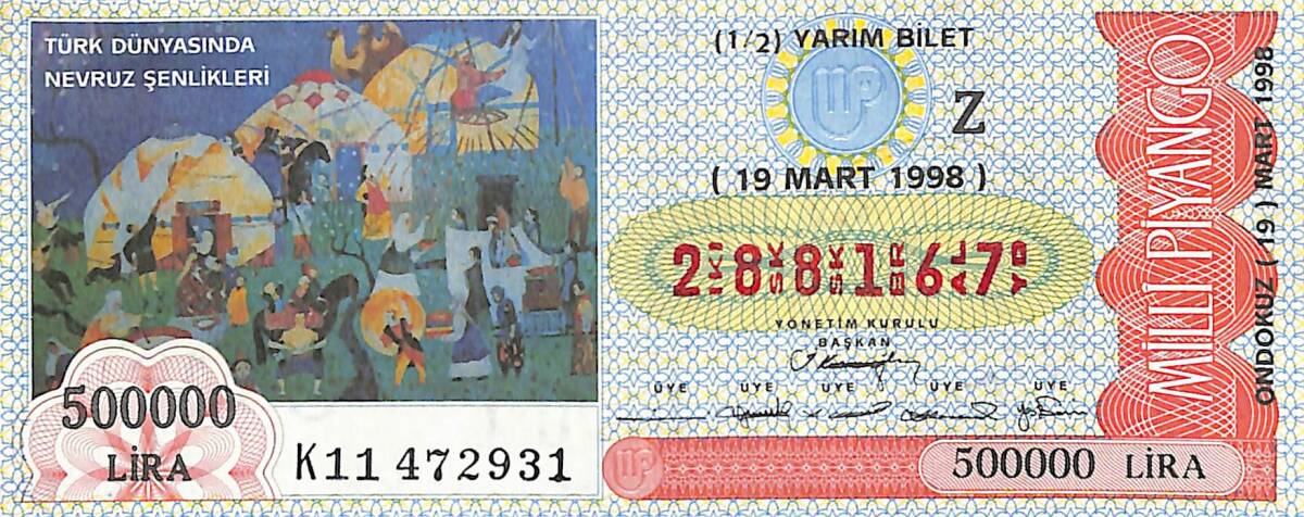 19 Mart 1998 Piyango Bileti Yarım Bilet PYB6666 - 1