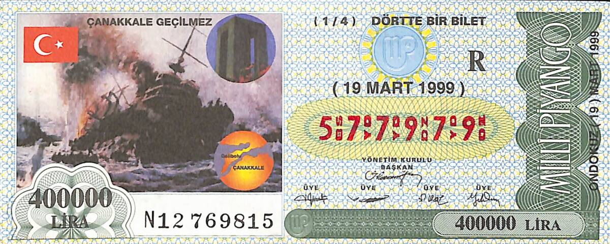 19 Mart 1999 Piyango Bileti Dörtte Bir Bilet PYB6537 - 1